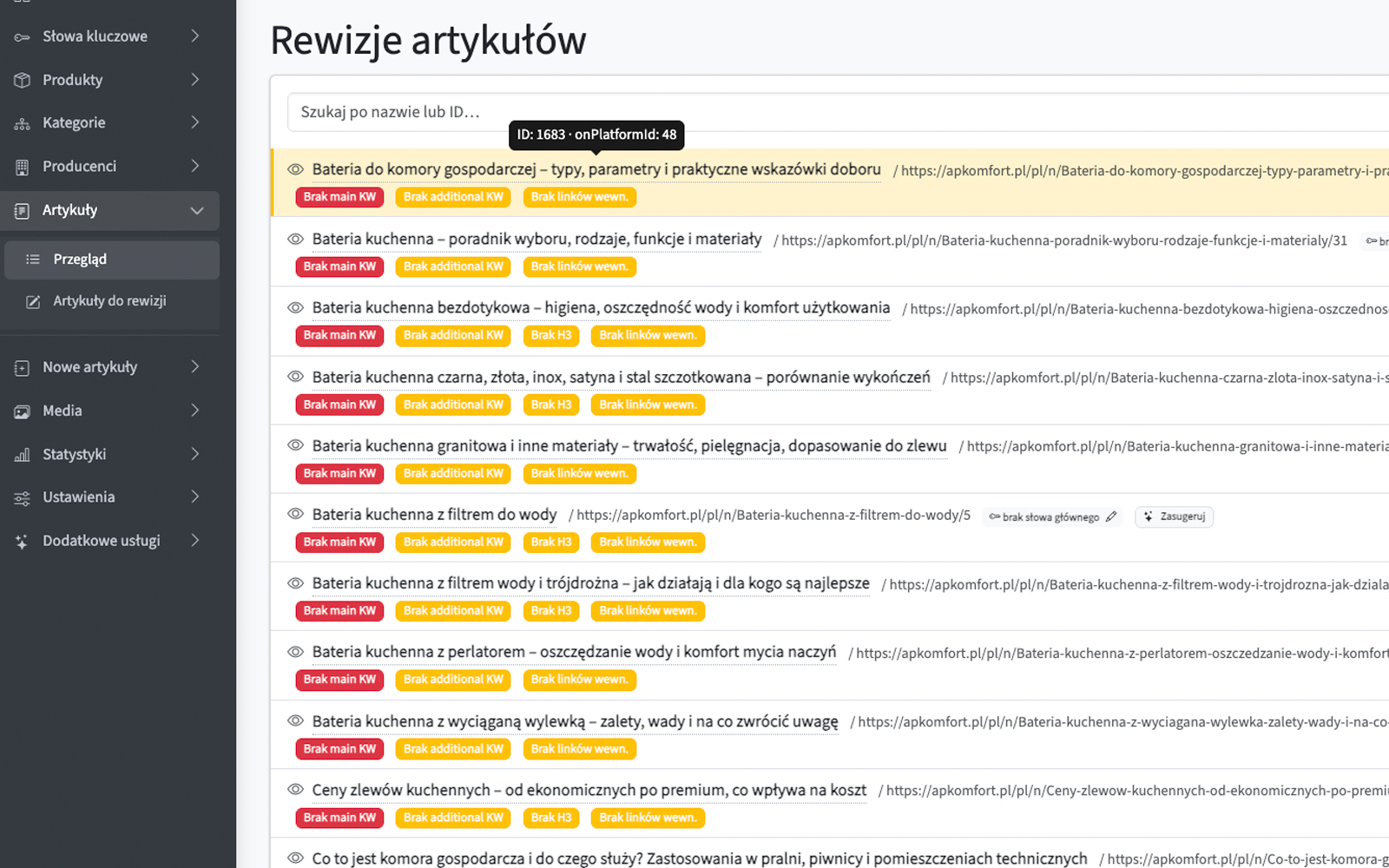 Screen z aplikacji Asystent-SEO